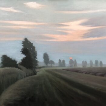 Twilight rural landscape painting