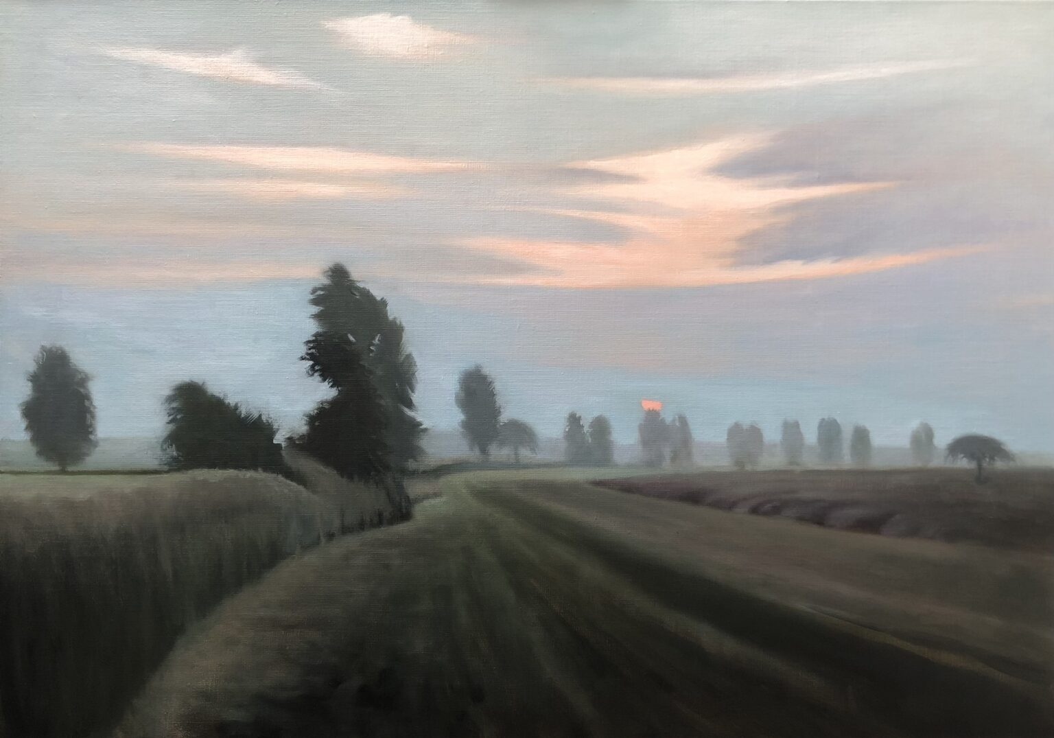 Twilight rural landscape painting